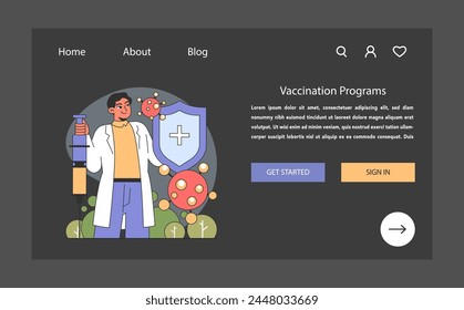 Vaccination programs. Confident healthcare worker with a syringe, representing the power of immunization against diseases. A commitment to public health and safety. Flat vector illustration.