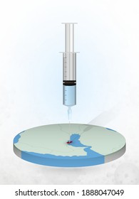 Vaccination of Qatar, injection of a syringe into a map of Qatar. Vector illustration of a syringe with vaccine and map.