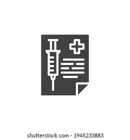 Vaccination record card vector icon. filled flat sign for mobile concept and web design. Medical vaccine record glyph icon. Symbol, logo illustration. Vector graphics