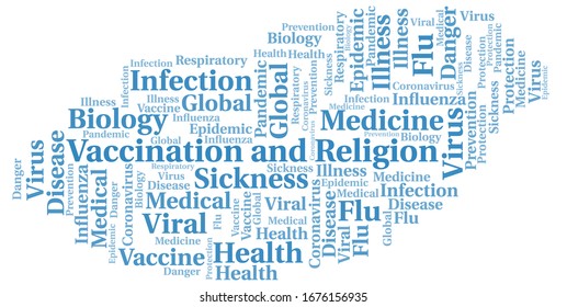 Vaccination and religion word cloud on white background.