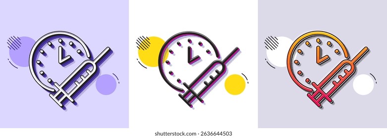 Vaccination schedule line icon. Halftone dotted pattern. Gradient icon with grain shadow. Vaccine syringe sign. Second injection time symbol. Line vaccination schedule icon. Various designs. Vector