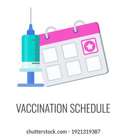 Vaccination schedule for priority populations. Syringe and dose of vaccine. Protect people from the coronavirus pandemic. Global immunization.