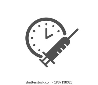 Vaccination schedule simple icon. Vaccine syringe sign. Second injection time symbol. Classic flat style. Quality design element. Simple vaccination schedule icon. Vector