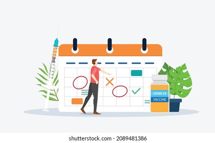 vaccination schedule time with calendar and people marking date with modern flat style