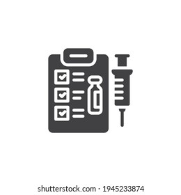 Vaccination schedule vector icon. Injection syringe filled flat sign for mobile concept and web design. Medical vaccination record glyph icon. Symbol, logo illustration. Vector graphics