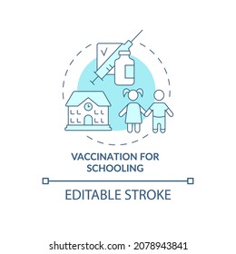 Vaccination for schooling blue concept icon. Protection against covid abstract idea thin line illustration. Boosting kids immunity. Vector isolated outline color drawing. Editable stroke