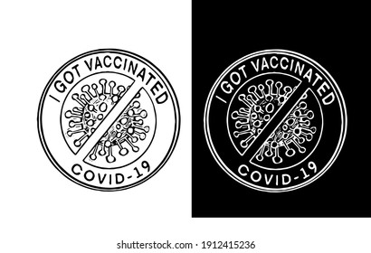 Vaccination seal I got vaccinated. Hand drawn Vector icon in black and white