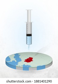 Vaccination of Serbia, injection of a syringe into a map of Serbia. Vector illustration of a syringe with vaccine and map.