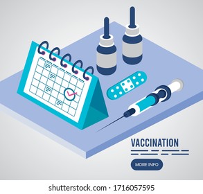 vaccination service with calendar isometric icons vector illustration design
