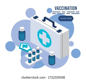 vaccination service with medical kit isometric icons vector illustration design