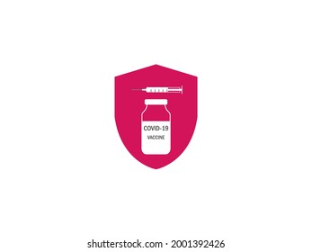 Vaccination, shield, covid-19 icon. Vector illustration. Flat design.