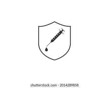 Vaccination, shield, covid-19 icon. Vector illustration. Flat design.