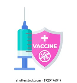 Icono de protección contra la vacunación. Jeringa y dosis de la vacuna. Proteger a las personas de la pandemia del coronavirus. Inmunización global.