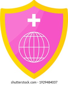 Vaccination shield icon. Syringe and dose of vaccine. Protect people from the coronavirus pandemic. Global immunization.