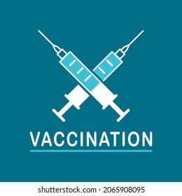 Vaccination sign in flat style. Vaccination web banner or poster. Vaccination logotype. Flyer, logotype for social media. Flu shot template. Disease prevention.