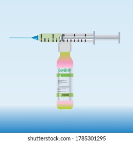 Vaccination is a simple, safe, and effective way of protecting people against harmful diseases. COVID-19 Vaccine and injection syringe vector