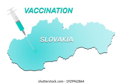 Vaccination of Slovakia. Coronavirus vaccine concept, syringe of vaccine and needle planting on Slovakia map.