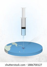 Vaccination of Solomon Islands, injection of a syringe into a map of Solomon Islands. Vector illustration of a syringe with vaccine and map.