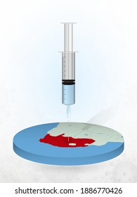 Vaccination of South Africa, injection of a syringe into a map of South Africa. Vector illustration of a syringe with vaccine and map.