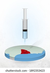 Vaccination of South Carolina, injection of a syringe into a map of South Carolina. Vector illustration of a syringe with vaccine and map.