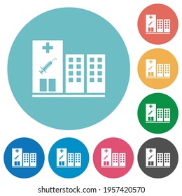 Vaccination station flat white icons on round color backgrounds