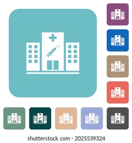 Vaccination station white flat icons on color rounded square backgrounds