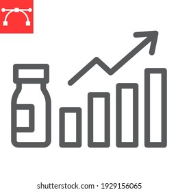 Vaccination statistics line icon, vaccination and covid-19, growth and vial vector icon, vector graphics, editable stroke outline sign, eps 10