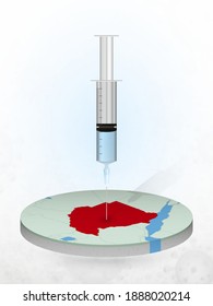 Vaccination of Sudan, injection of a syringe into a map of Sudan. Vector illustration of a syringe with vaccine and map.
