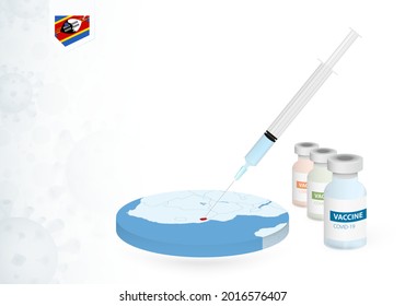Vaccination in Swaziland with different type of COVID-19 vaccine. Сoncept with the vaccine injection in the map of Swaziland. Vector illustration.