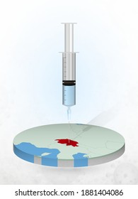 Vaccination of Switzerland, injection of a syringe into a map of Switzerland. Vector illustration of a syringe with vaccine and map.
