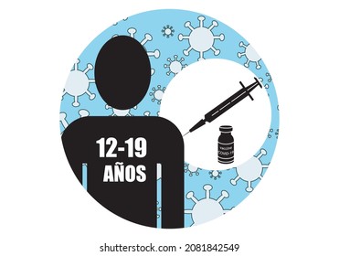 Vaccination symbol against Covid-19 or coronavirus for minors between 12 and 19 years old