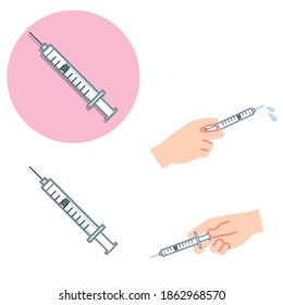 Vaccination. Syringe and injecting hand Set. No contour line