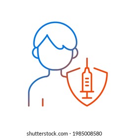 Vaccination of teens gradient linear vector icon. Teenage child immunization. Treatment for virus immunity. Thin line color symbols. Modern style pictogram. Vector isolated outline drawing