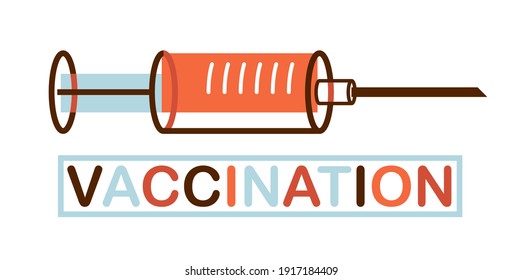 Ilustración vectorial del tema de la vacunación de una jeringa aislada sobre el coronavirus blanco, epidémico o pandémico que cubre 19 o gripe o SARS o cualquier otro concepto de vacuna, farmacología.