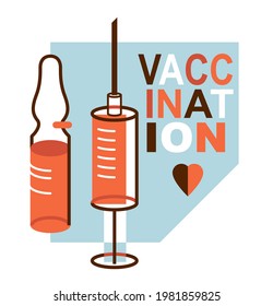 Vaccination theme vector illustration of a syringe with ampules isolated over white, epidemic or pandemic coronavirus covid 19 or flu or SARS or any other vaccine, pharmacology concept.
