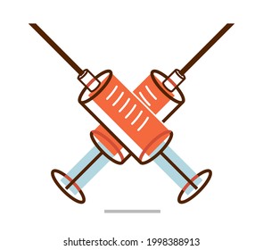 Vektorgrafik einer Spritze einzeln auf Weiß, Epidemie oder pandemischer Coronavirus-Covid 19 oder Grippe oder SARS oder einem anderen Impfstoff, pharmakologisches Konzept.