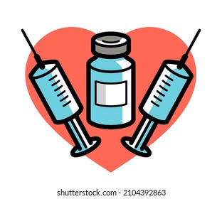 Vektorgrafik einer Spritze mit einer Durchstechflasche einzeln auf Weiß, Epidemie oder pandemischer Coronavirus-Covid 19 oder Grippe oder SARS oder einem anderen Impfstoff, Konzept der Pharmakologie.