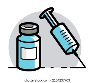 Vaccination theme vector illustration of a syringe with vial isolated over white, epidemic or pandemic coronavirus covid 19 or flu or SARS or any other vaccine, pharmacology concept.