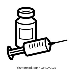 Vaccination theme vector illustration of a syringe with vial isolated over white, epidemic or pandemic coronavirus covid 19 or flu or SARS or any other vaccine, pharmacology concept.