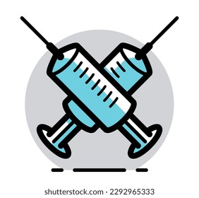 Ilustración vectorial del tema de la vacunación de una jeringa aislada sobre el coronavirus blanco, epidémico o pandémico que cubre 19 o gripe o SARS o cualquier otro concepto de vacuna, farmacología.