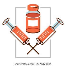 Vaccination theme vector illustration of a syringe with vial isolated over white, epidemic or pandemic coronavirus covid 19 or flu or SARS or any other vaccine, pharmacology concept.