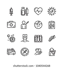 Vaccination thin line icons set
