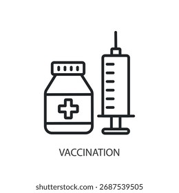 Vaccination thin line vector icons.