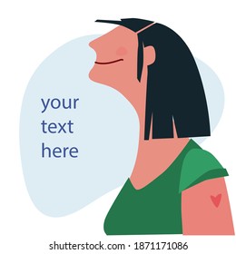 Vaccination time concept. Stop coronavirus concept. Happy woman after vaccine injection in shoulder. Vector illustration with place for text. Campaign banner, poster, flyer, social media post template