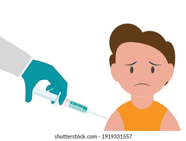 Vaccination time concept. Stop coronavirus concept, making vaccine injection in shoulder, medical staff vaccinates kid patients in clinic.Kids vaccination poster Vector illustration.