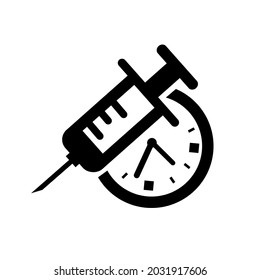 vaccination time icon. vector combination of vaccine syringe and clock .suitable for covid-19 vaccine reminder time sign