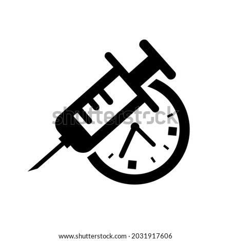 vaccination time icon. vector combination of vaccine syringe and clock .suitable for covid-19 vaccine reminder time sign