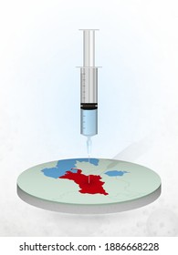Vaccination of Turkmenistan, injection of a syringe into a map of Turkmenistan. Vector illustration of a syringe with vaccine and map.