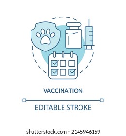Icono de concepto turquesa de vacunación. Traer al nuevo gato una idea abstracta de la delgada línea. Proteger contra las enfermedades. Dibujo de contorno aislado. Trazo editable. Fuentes Arial, Myriad Pro-Bold utilizadas