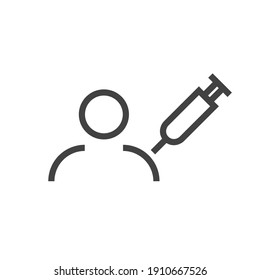 Vaccination. Vaccine injection shots. Serum administration. Human body shape with syringe. Outline vector illustration icon.